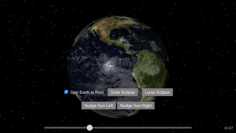 Blue Marble: a 3D earth with spin, eclipse, and sun controls